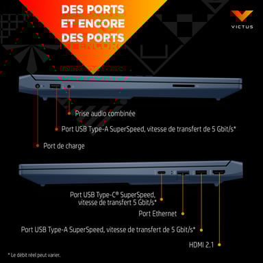 HP Victus Gaming 15-fa0085nf Ordinateur portable 39,6 cm (15.6'') Full HD Intel® Core i5 i5-12450H 16 Go DDR4-SDRAM 512 Go SSD NVIDIA GeForce RTX 3050 Wi-Fi 6 (802.11ax) Windows 11 Home Noir