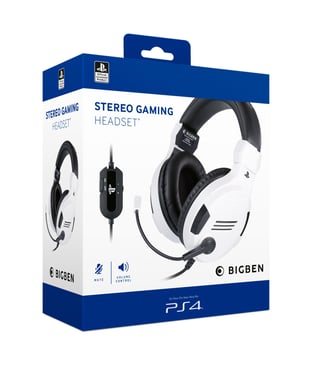 BIG BEN PS4OFHEADSETV3WHITE écouteur/casque Avec fil Arceau Jouer Noir, Blanc