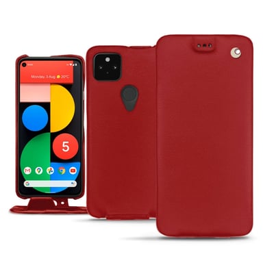 Housse cuir Google Pixel 5 - Rabat vertical - Rouge - Cuir lisse