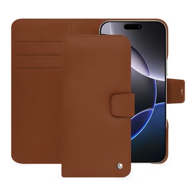 Étui portefeuille cuir Apple iPhone 16 Pro Max -  - Marron - Cuir lisse