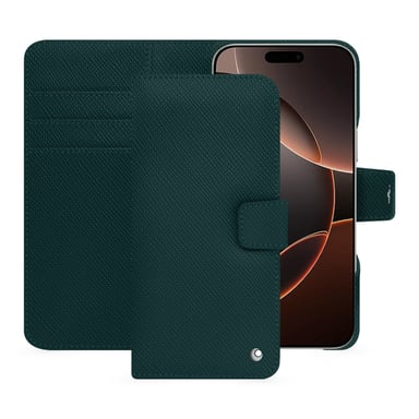 Étui portefeuille cuir Apple iPhone 16 Pro -  - Vert - Cuir saffiano