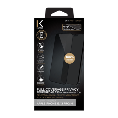 Pellicola protettiva privata in vetro temperato (100% di copertura della superficie) per Apple iPhone 13/ 13 Pro/ 14, nero