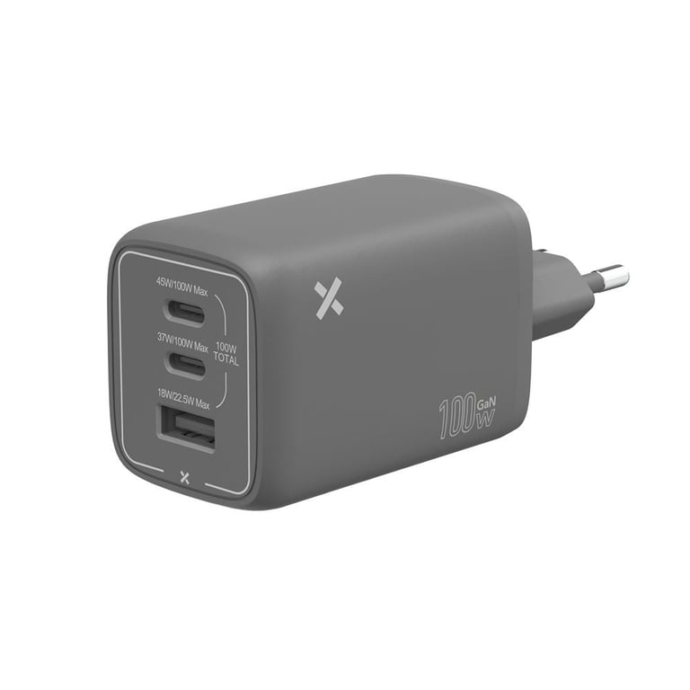 Chargeur mural Wefix Pro 100W GaN Noir 2x USB-C + 1x USB-A CV prise deux broches européenne - Neuf