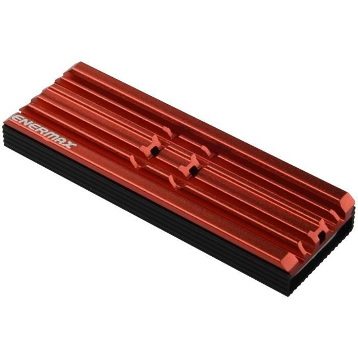 Radiateur Refroidisseur - Enermax - ESC001 - Chipset Fin pour SSD M2 2280  avec 4 Tampons Silicone Dissipateur Thermique - Rouge - Enermax