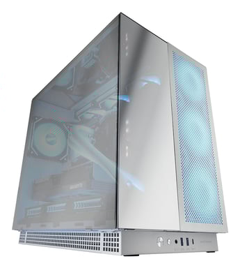 Mars Gaming MC-NOVA3, Caja Gaming Custom XXL E-ATX, Tripe Cristal Cromado Continuo Sin Marco, Soporte Completo Refrigeración Líquida, Aluminio Aeroespacial 2mm, Torre PC con Doble Cámara, USB-C, Blanco