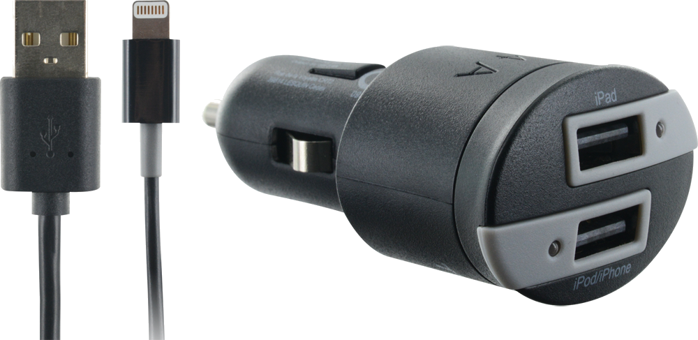 Chargeur allume-cigare Thomson 3.4A noir avec câble USB/connectique Lightning