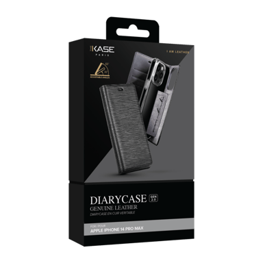 Diarycase 2.0 Funda de piel auténtica con soporte magnético para Apple iPhone 14 Pro Max, negro medianoche