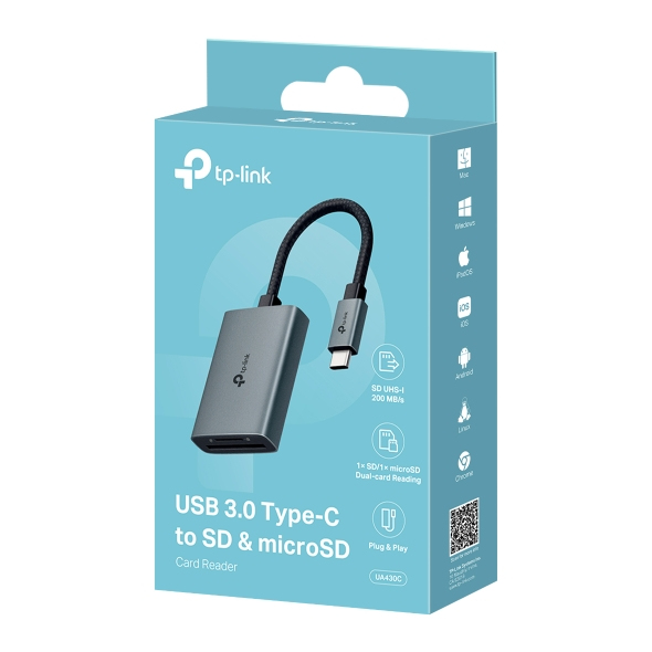 TP-Link UA430C lecteur de carte mémoire USB 3.2 Gen 1 (3.1 Gen 1) Type-C Gris - Neuf