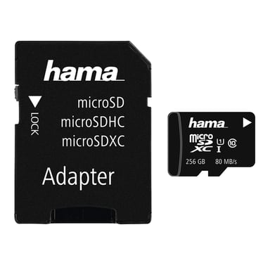 MicroSDXC 256GB classe 10 UHS-I 80 MB/s + adaptateur/photo