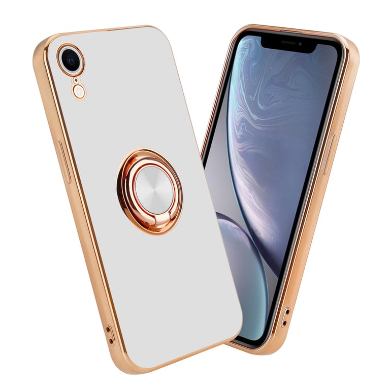 Coque pour Apple iPhone XR en Glossy Blanc - Or avec anneau Housse de  protection Étui en silicone TPU flexible, avec protection pour appareil  photo et support voiture magnétique - Cadorabo