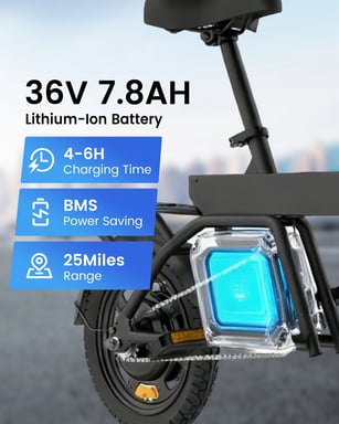 VéLo Électrique REGALANGEL B20 MINI | Moteur 500W | Batterie 36V 7.8Ah | Pneus 14 Pouces | Vitesse Max 25 km/h | Autonomie 25 km | Noir