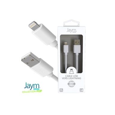 Câble iPhone / Galaxy / Google - USB vers Lightning 2.4A - 1,5 mètres - Collection POP - Blanc