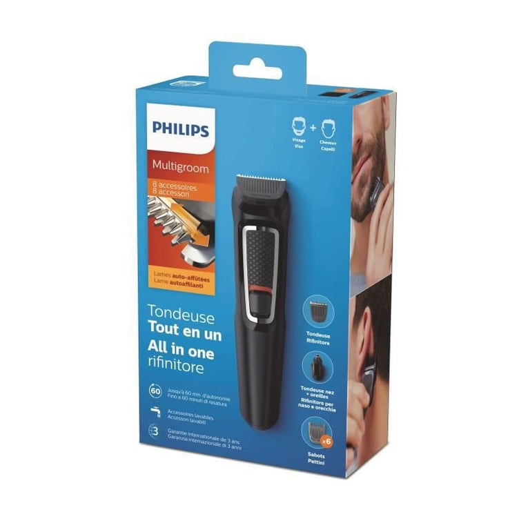 PHILIPS MG3730/15 Tondeuse Barbe et Cheveux - Multistyle - 8 en 1 - Lames auto-affutees - Noir - Neuf