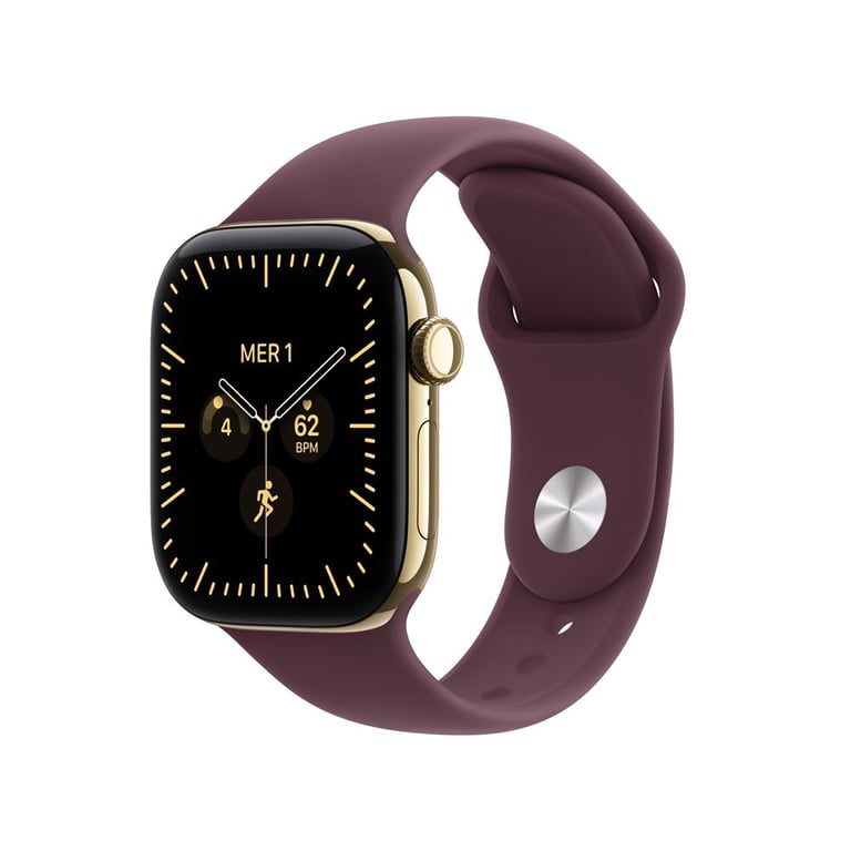 Apple Watch Serie 12 (GPS + Cellular) Boitier de 42 mm en Titane Or radieux avec bracelet sport Bordeaux - M/L - Neuf