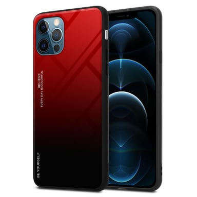 Coque pour Apple iPhone 13 PRO en ROUGE - NOIR Housse de protection Étui bicolore en silicone TPU et dos en verre trempé