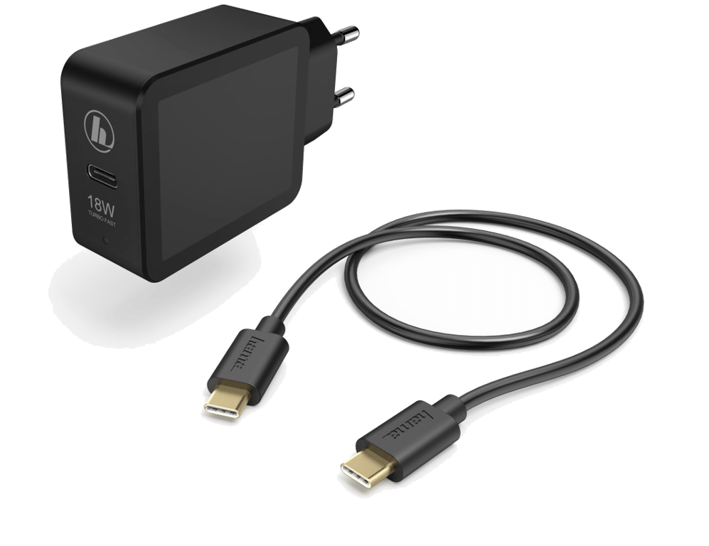 Kit charge secteur, USB-C, PD/Qualcomm®, 18 W, câble USB-C, 1,5 m, noir