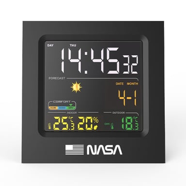 NASA WS300 - Station Météo, Ecran LCD 4.3, Piles AAA, Fonctions Calendrier/Horloge/Alarme - Noir