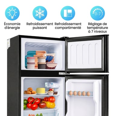 Roline Réfrigérateur Combiné Noir 60L Double Porte Compact Classe E