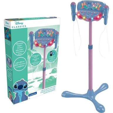 Microfono Stitch su piede regolabile luminoso con altoparlante, 2 microfoni ed effetti vocali, Altoparlante Bluetooth