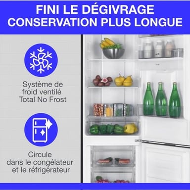 Réfrigérateur congélateur bas 251L - CONTINENTAL EDISON - Total No Frost - Noir - Classe D - L 55 cm x H 180 cm