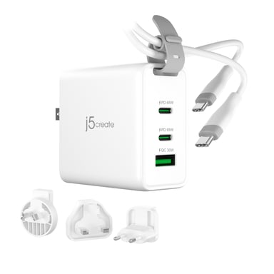 Unità di alimentazione - 3 porte, GAN, con tappi CA intercambiabili e cavo USB -C - 65 watt