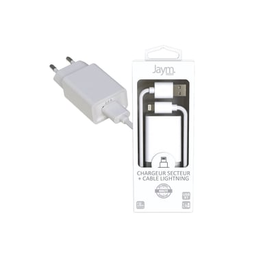 Confezione 1 Caricabatterie da rete USB 2,4A - 1,5 metri + cavo da USB a Lightning S - Collezione POP - Bianco