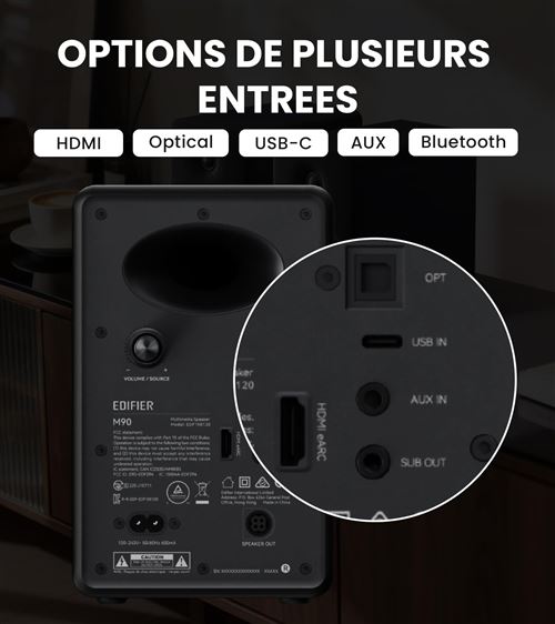 Altavoces Edifier M90 2.0 Bluetooth 6.0 sans fil et filaire - vue 4