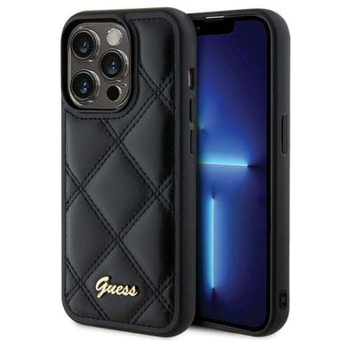 Custodia Guess per iPhone 15 Pro 6.1'' nero Custodia rigida Quilted Metal Logo