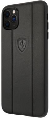 Coque Ferrari Off Track en cuir véritable pour Apple iPhone 11 Pro Max, Noire