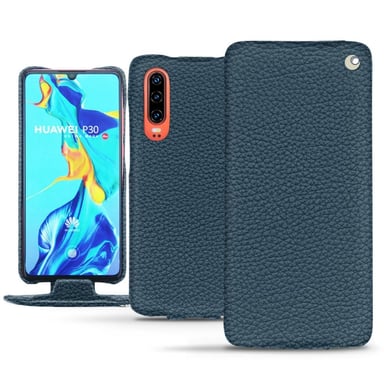 Funda de piel Huawei P30 - Solapa vertical - Azul - Piel granulada