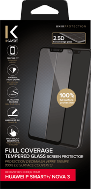 Protezione dello schermo in vetro temperato (100% di copertura della superficie) per Huawei P Smart+/ Nova 3, nero
