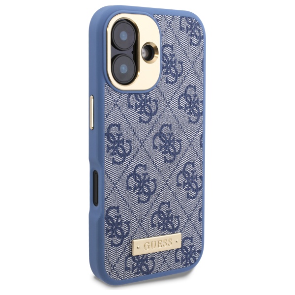 Étui Guess pour iPhone 16 6.1  bleu étui rigide 4G Logo Plate MagSafe - Neuf