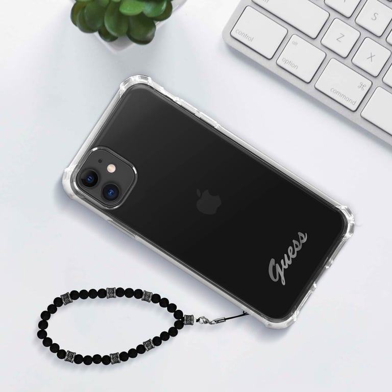 Guess Coque pour iPhone 12 et 12 Pro Antichoc Bijou à Perle Bracelet Noir - vue 2