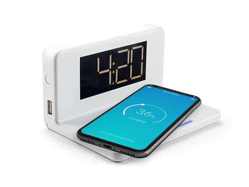 Reloj despertador digital con cargador inalámbrico - Luz nocturna LED - Reloj despertador con 1 alarma (HCG018QI-W)