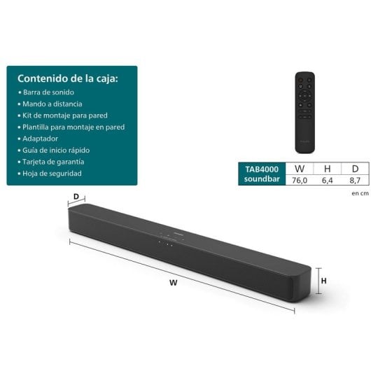 Barra de Sonido con Bluetooth Philips TAB4000 10 2.0 Negra - vue 6