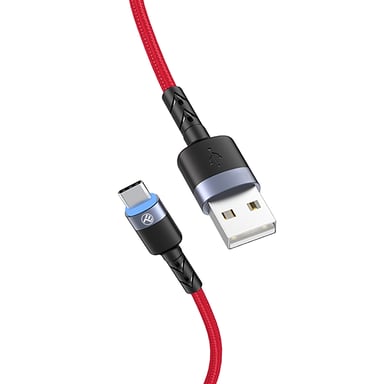 Câble de données Tellur USB vers Type-C avec lumière LED, 3 A, 1,2 m, rouge