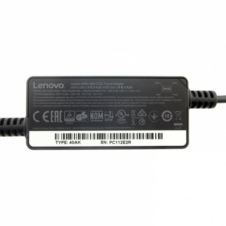 40AK0065WW, 65W USB-C Car/Truck DC Travel Adapter 12/24V Input Voltage -  Lenovo