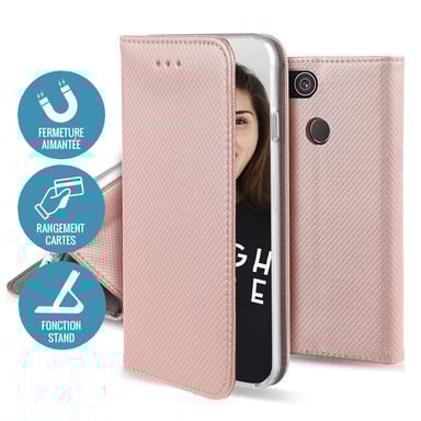 JAYM - Custodia Folio Oro Rosa per Apple iPhone 14 - Chiusura magnetica - Funzione Cinema Stand - Custodia per carte di credito inclusa