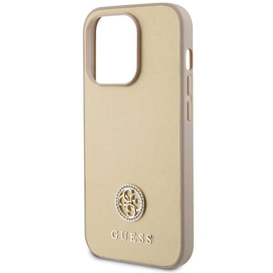 Guess GUHCP15LPS4DGPD iPhone 15 Pro 6.1'' funda rígida dorada Logo Strass Metal