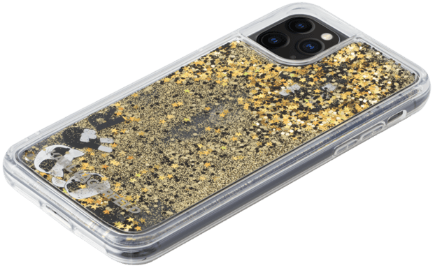 Funda Karl Lagerfeld Bling Bling con dijes flotantes para Apple iPhone 11 Pro Max, Dorada