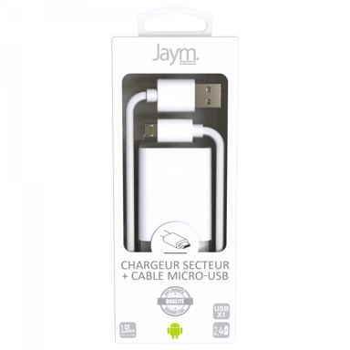 1 caricatore di rete USB 2,4A - 1,5 metri + cavo da USB a Micro-USB S - Collezione POP - Bianco