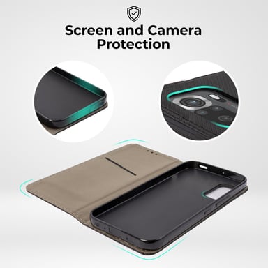 Moozy Flip Case para Xiaomi Redmi Note 10 y Redmi Note 10S, negro - Funda magnética inteligente tipo cartera con tarjetero y soporte, ranuras para tarjetas de crédito, función kickstand