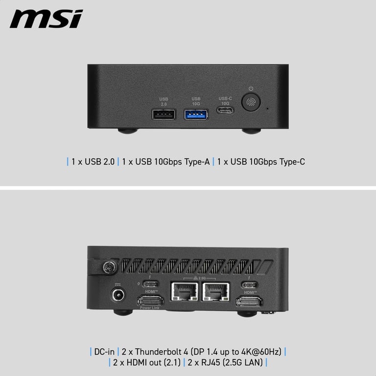 Mini PC MSI Cubi NUC AI+ 3MG Intel Core Ultra 9 1TB SSD Intel Graphics Windows 11 Pro Thunderbolt 4 WiFi 7 - vue 3