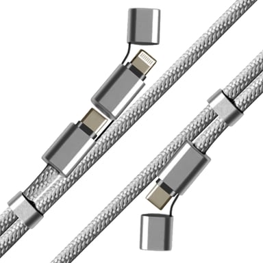 Akashi Collar 3 en 1 Cable USB-C 100W y Lightning Plateado