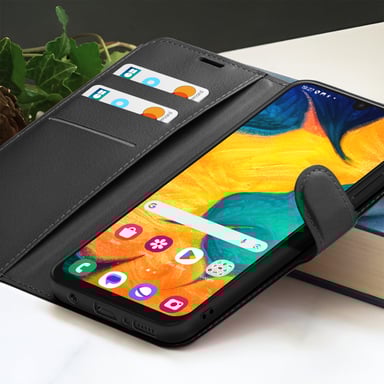 Zanaé Funda tipo cartera para Samsung A30 con soporte y lengüeta magnética Negro