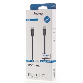 Cable USB-C, USB-C macho - micro-USB-B macho, USB 2.0, 480 Mbit/s, 0,75 m