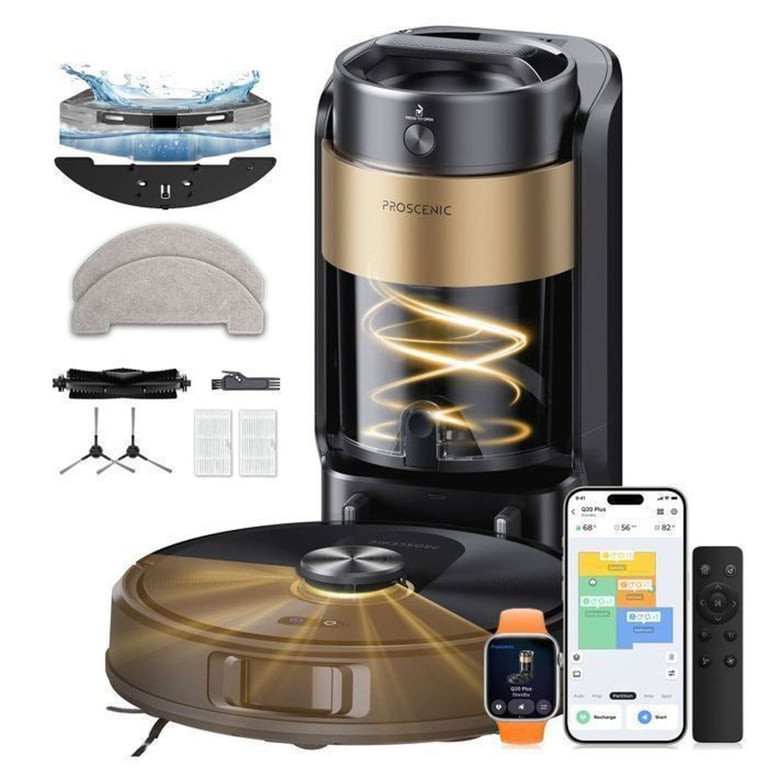 Proscenic Q20 Plus Aspirateur Robot Laveur avec Station sans Sac 12000PA 200MIN AlexaGoogle HomeiWatch Sechumide 2 en 1 - vue 1