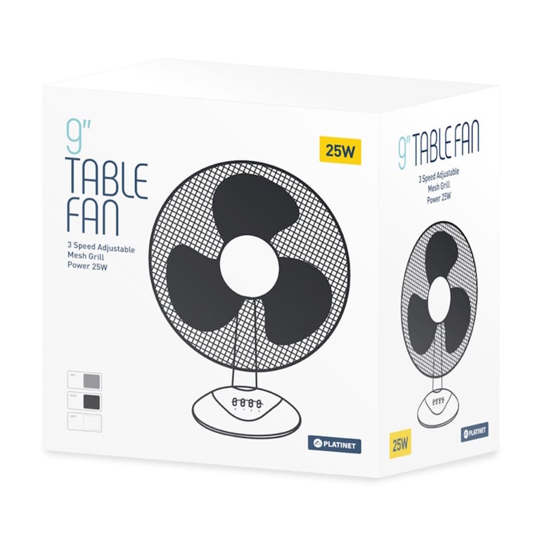 Platinet PTF9W Ventilateur de bureau compact et puissant pales de 23 cm 3 niveaux de vitesse Neuf - vue 3