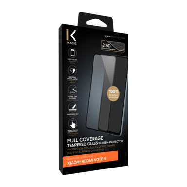 Protector de pantalla de cristal templado (100% cobertura de superficie) para Xiaomi Redmi Note 9, Negro