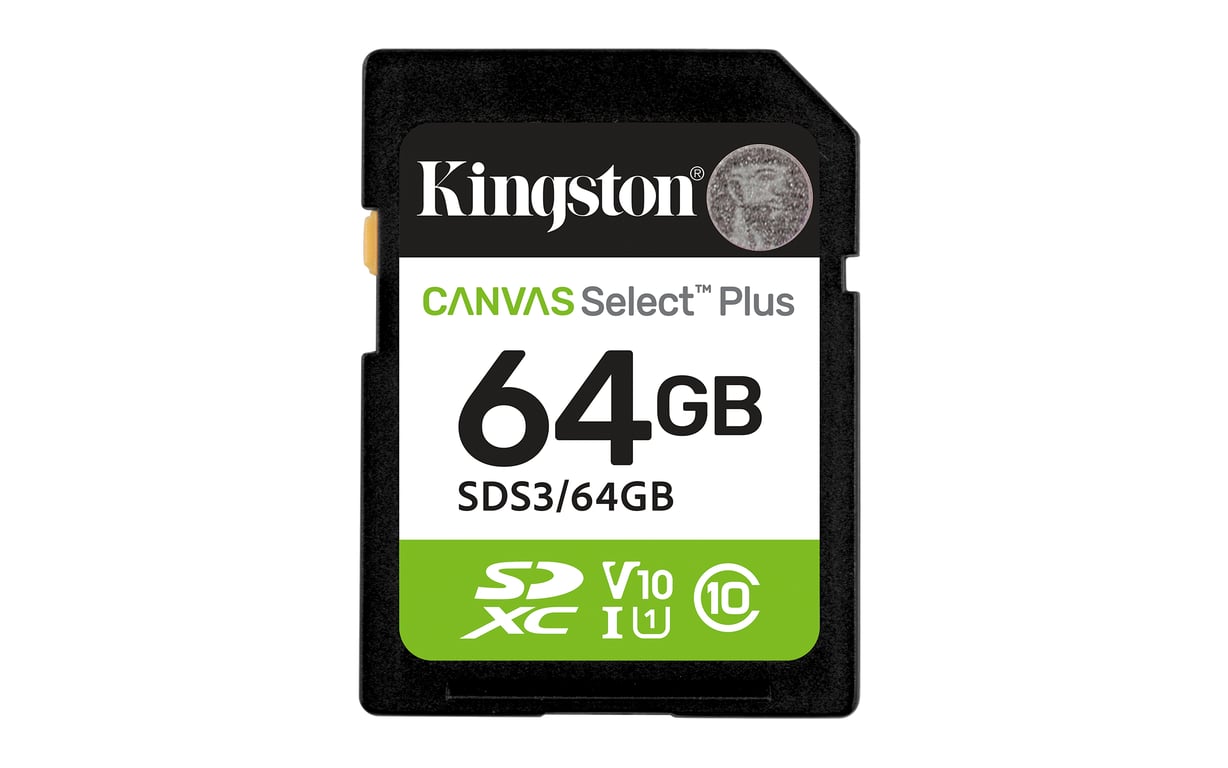 Kingston Technology 64 Go SDXC Canvas Select Plus Gen3 100 Mo/s C10 UHS-I U1 V10 - Neuf